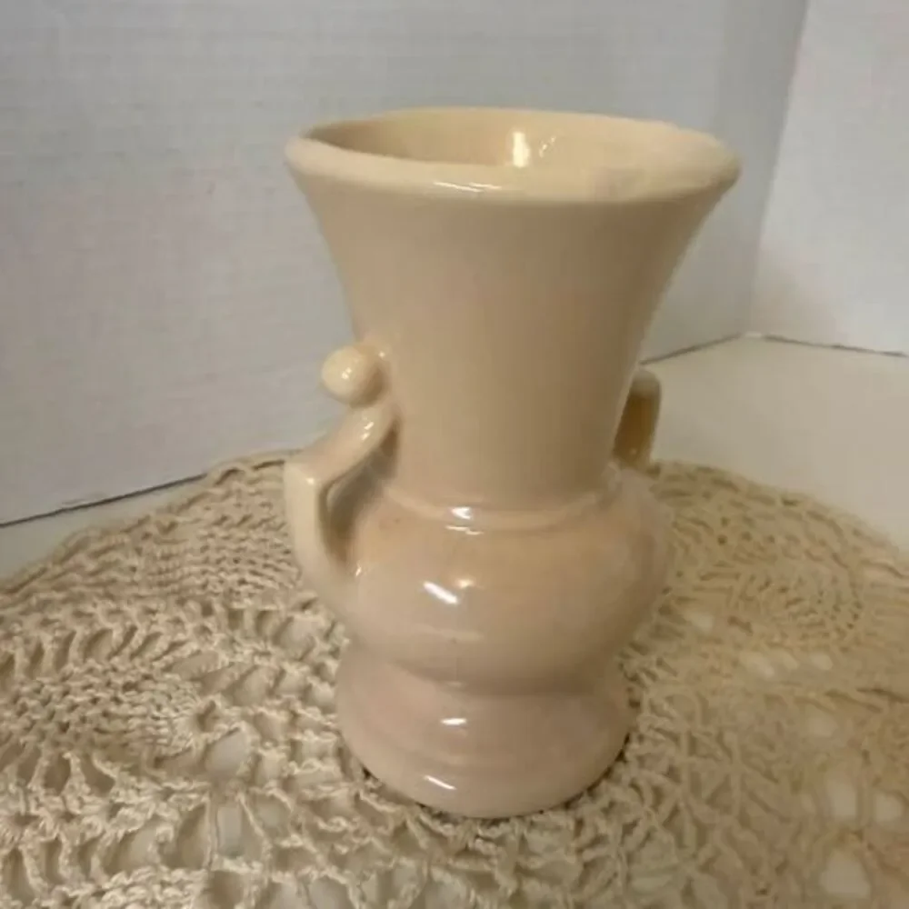 Vintage Cream Ceramic Double Handled Vase